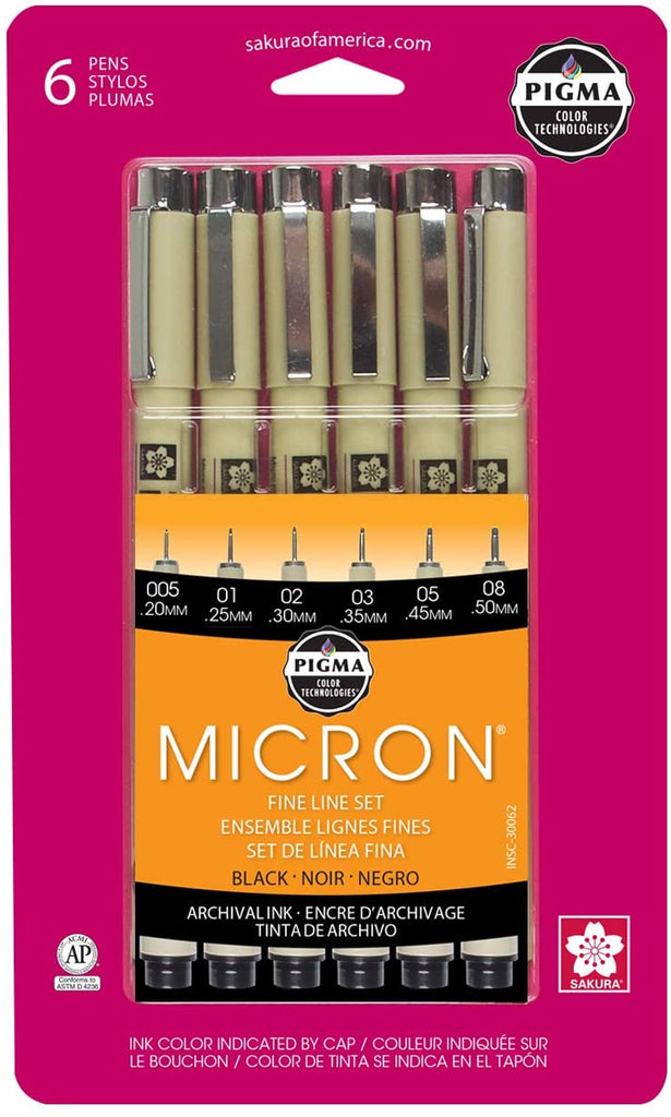Micron Pen Fine Line Set - Black (6 Pens) – The Queen's Ink